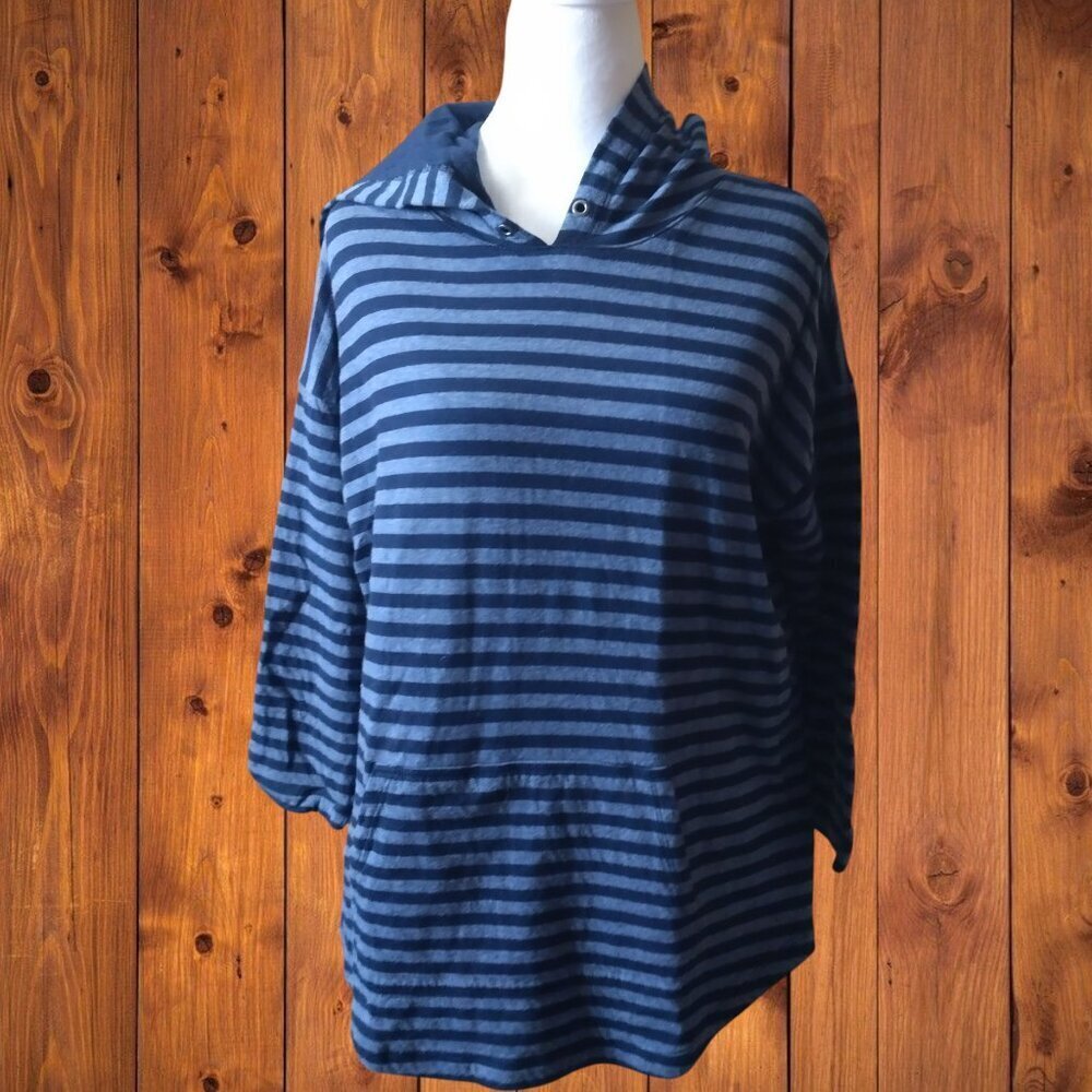 CHAPS 3/4 LENGTH SLEEVE STRIPED HOODED SWEATSHIRT PULLOVER WOMEN'S MEDIUM